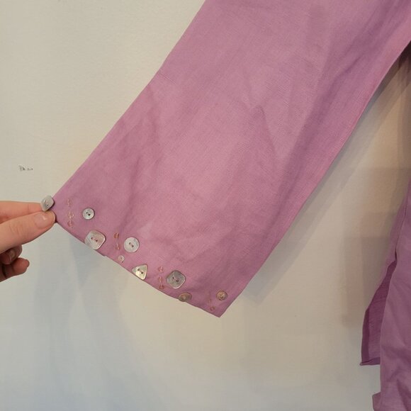 Richard Malcolm S Purple Irish Linen Top Shell Button Accents Flowy Boxy Oversiz - Picture 7 of 7